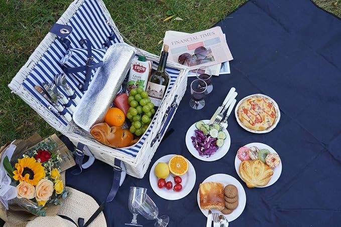 Picnic Basket Willow for 4 Persons, Large Wicker Hamper Set - Image 4