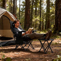 Camping Chair with Footrest, Padded Quad Fold Lounge Chair in Black