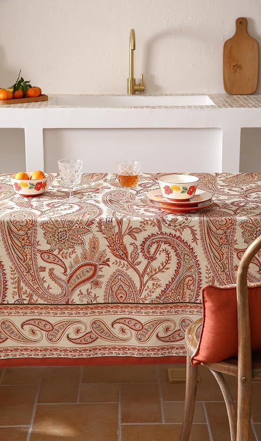 ISAENNE Designer French Red Small Rectangular Tablecloth, Linen Table Cloth - Image 8