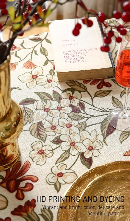 ISAENNE Designer Bohemian Square Table Cloth, Linen Colorful Floral Pattern - Image 4
