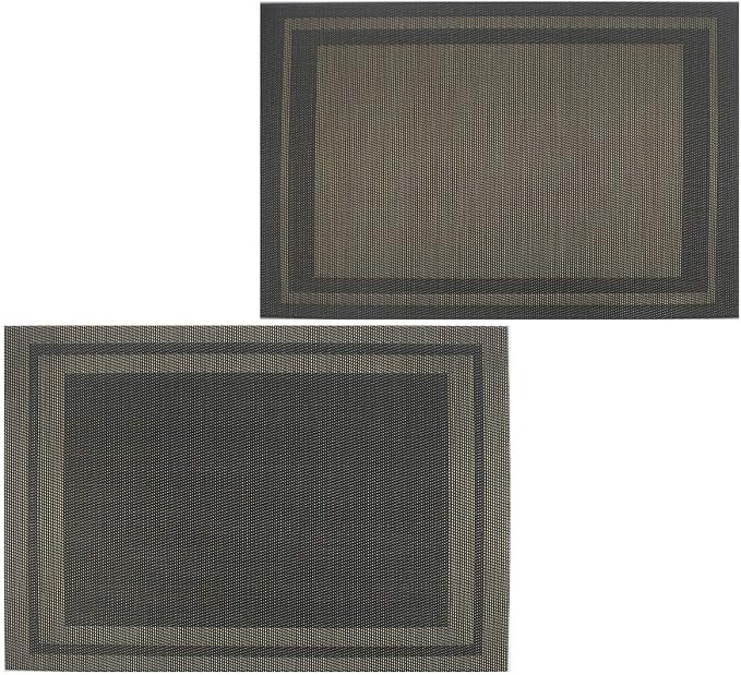 Gugrida Placemats Set of 6 Plaid Checkered Black & Gold PVC Placemat - Image 6