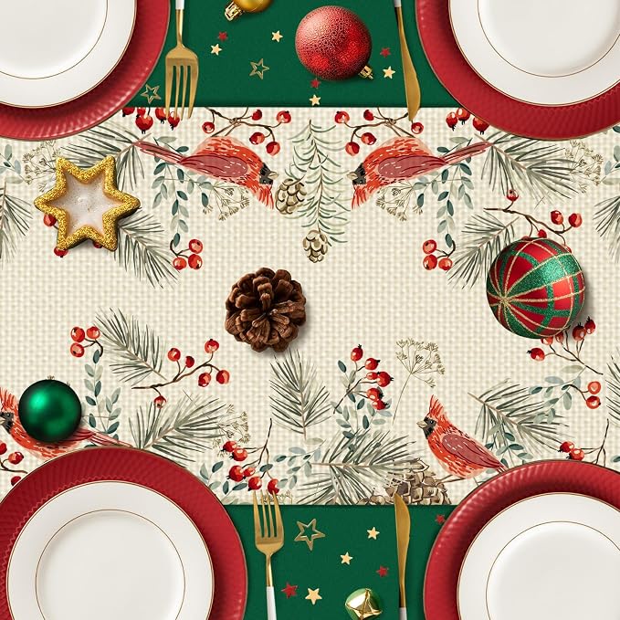 Christmas Bird Burlap Table Runner Seasonal Spring Fall Kitchen Dining Linen - Image 5