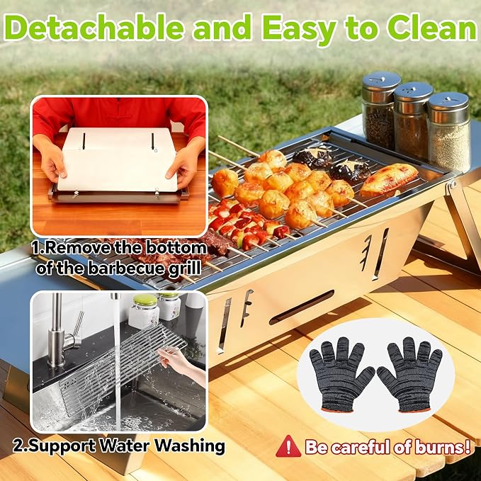 Foldable Small Charcoal Grill, Portable Stainless Steel Charcoal Grill - Image 5