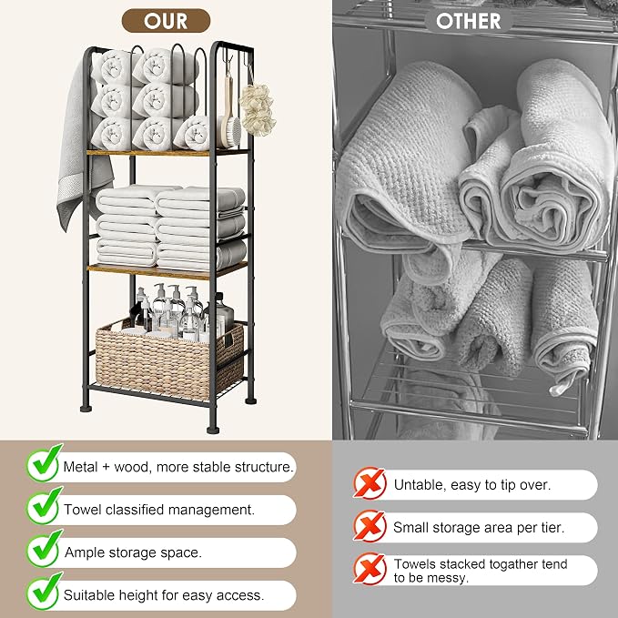 Towel Rack Free Standing 3-Tier M-Shaped Detachable Dividers, Durable Metal - Image 6