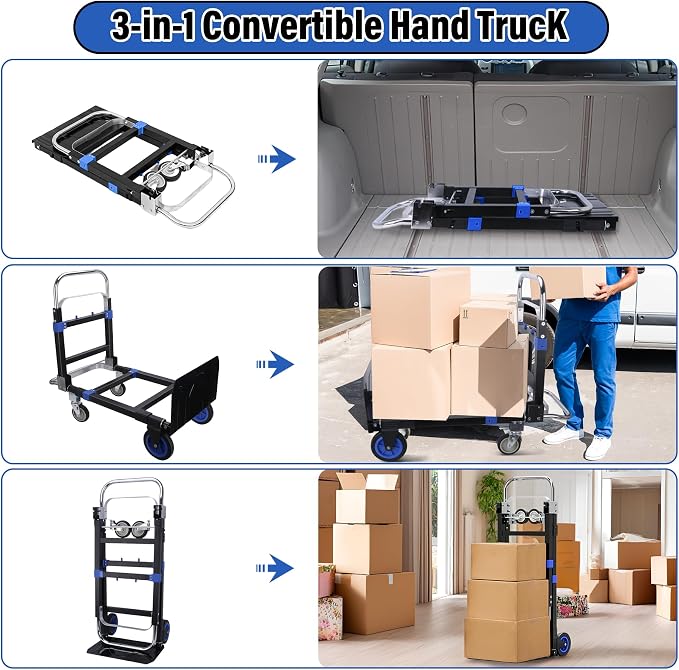 Upgraded 3 in 1 Folding Hand Truck, 600lbs Capacity, Heavy Duty Convertible - Image 3