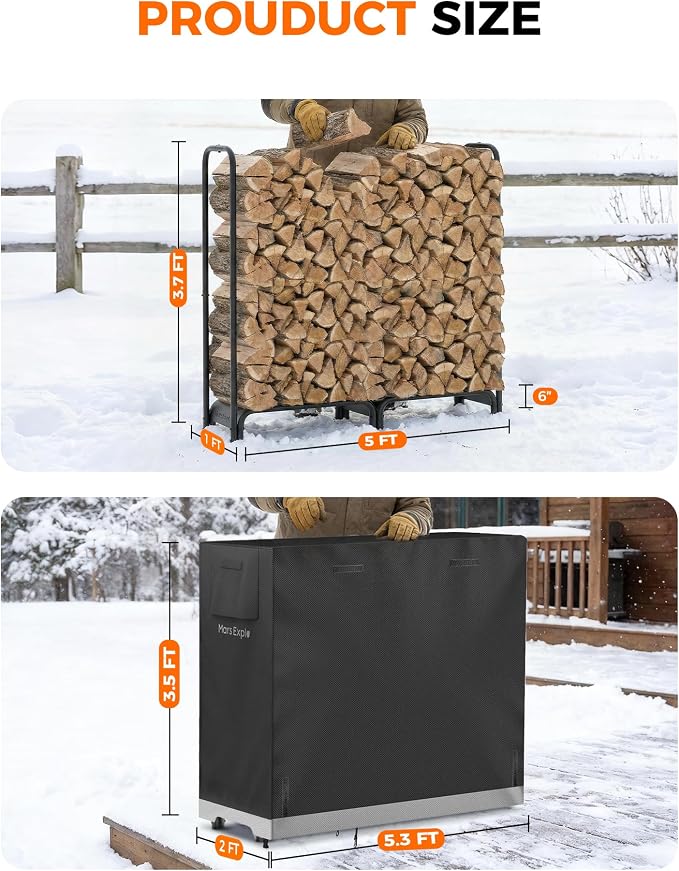 5ft Firewood Log Rack with Cover Outdoor, Heavy Duty Indoor Outdoor Firewood - Image 2
