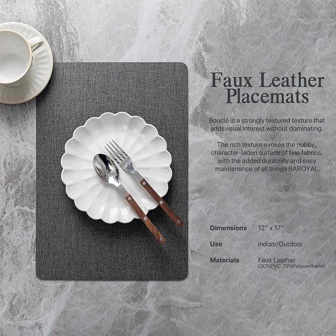 Faux Leather Placemats Set of 6 Vinyl Washable Wipeable Table Mats - Image 2