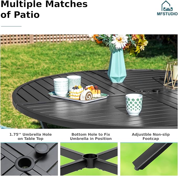 MFSTUDIO 5 Piece Outdoor Dining Set, Heavy Duty Patio Dining Furniture Metal - Image 6