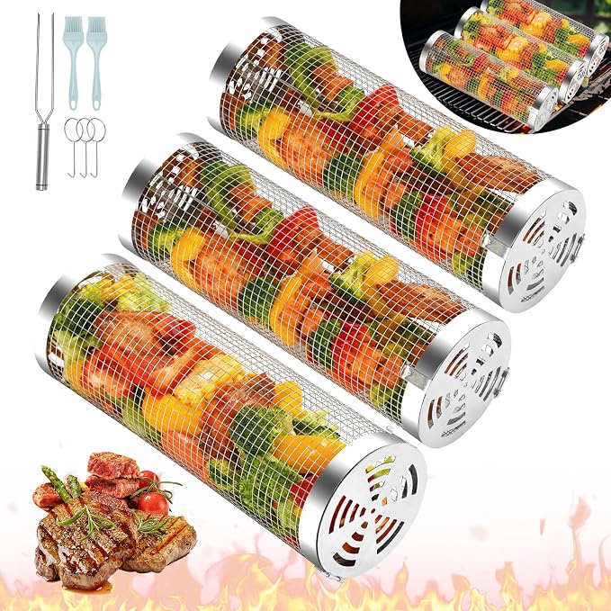 ZORMY 3pcs Rolling Grill Baskets, Grill Veggie Basket, BBQ Baskets - Image 4