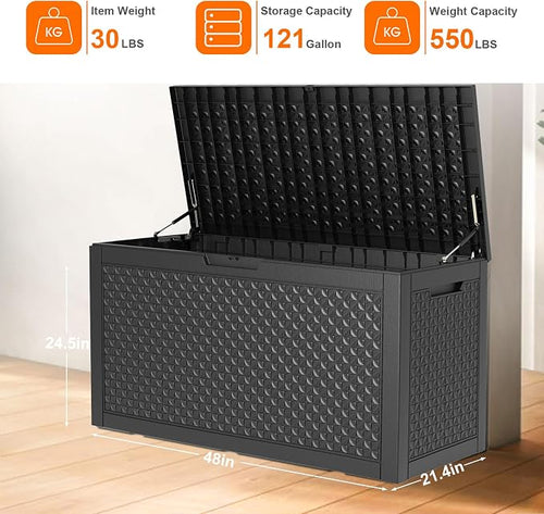 121 Gallon Large Deck Box, Resin Outdoor Storage Box - Image 2