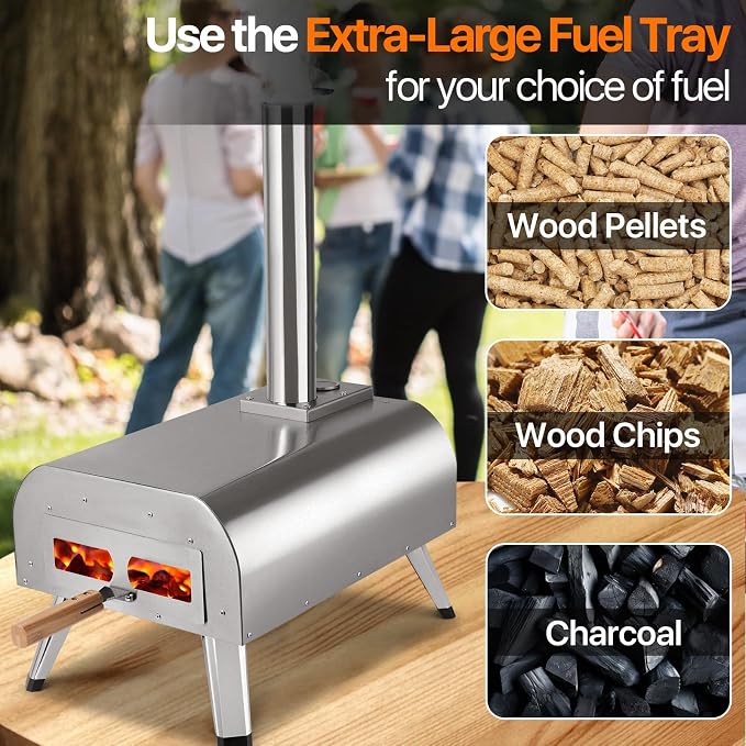 Pizza Oven 13 Inch Outdoor Wood Fired Portable Stainless Steel Pizza Oven - Image 3