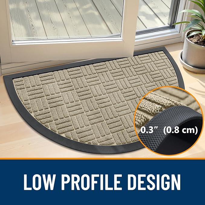 OLANLY Half Circle Door Mat Outside Entrance 29.5x17, Heavy Duty Sturdy Natural - Image 4