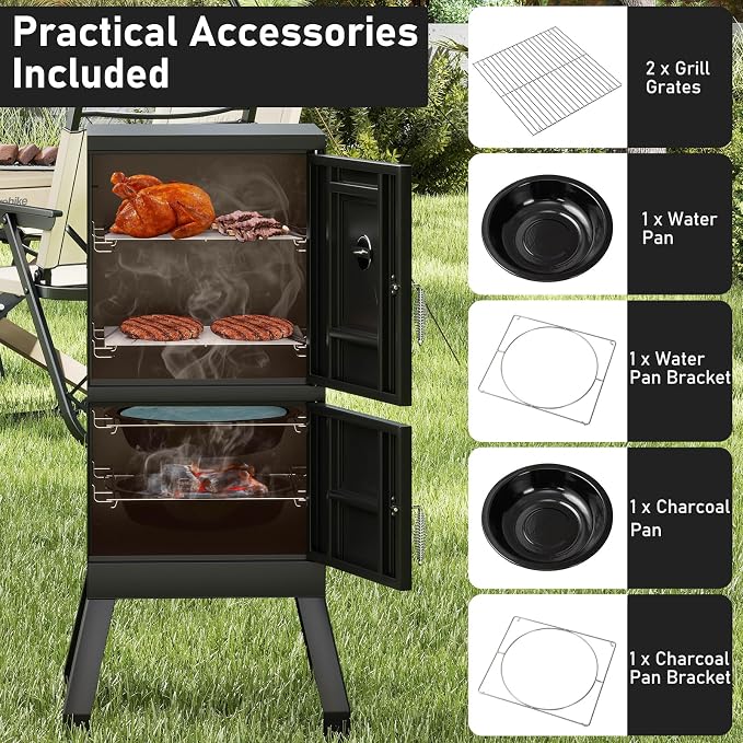 Happygrill Charcoal Grills, Adjustable Air Dampers, Removable Water Pan & Grill - Image 7