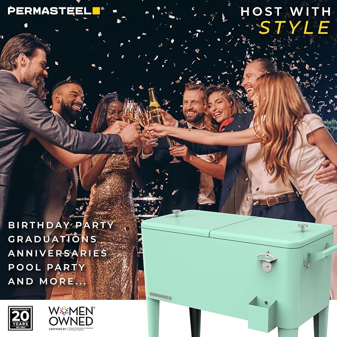 Permasteel 80 Quart Party Cooler, Rolling Ice Chest - Image 6