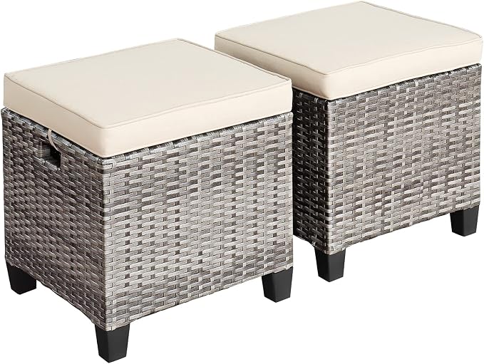 Tangkula 2 Pieces Patio Rattan Ottomans, Outdoor Wicker Footstool Footrest Seat by TANGKULA