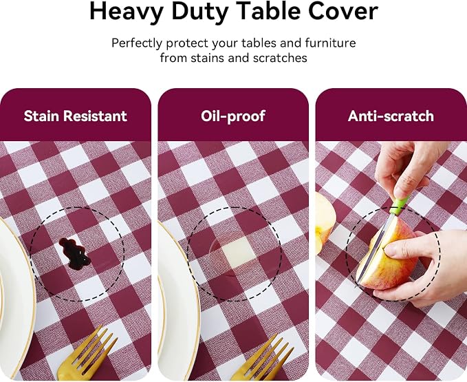 Romanstile Rectangle Vinyl Tablecloth, 100% Waterproof Buffalo Gingham Plastic - Image 4