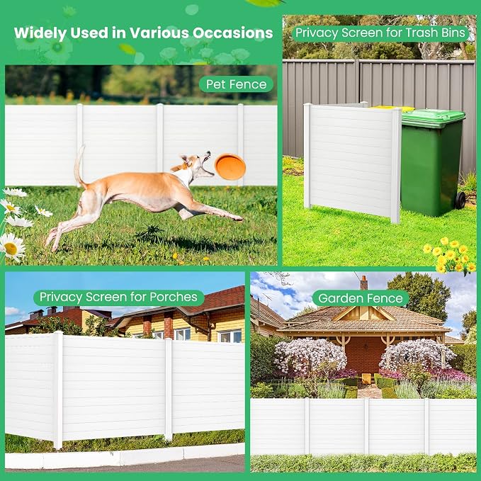 Giantex Outdoor Privacy Screen 2 Panels, Easy Assembly, PVC Vinyl Picket Fences - Image 3