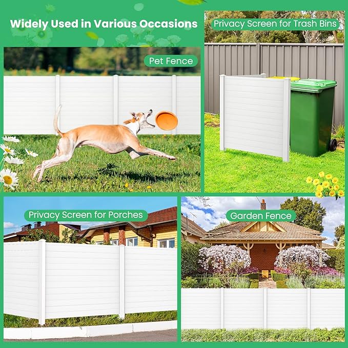 Giantex Outdoor Privacy Screen 4 Panels, Easy Assembly, PVC Vinyl Picket Fences - Image 3