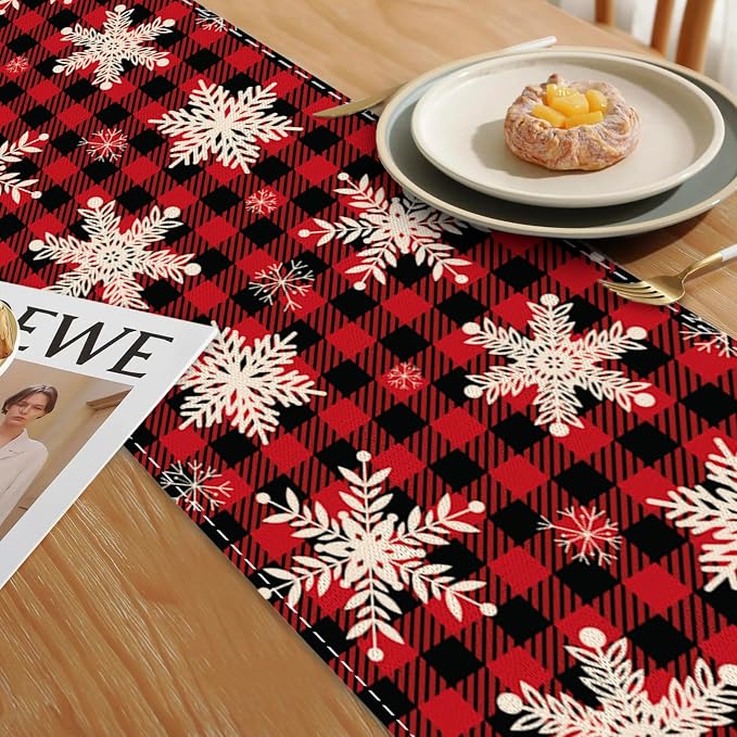 Christmas Red Plaid Snowflake Table Runners 70 inches Long Table Runner Elegant - Image 6
