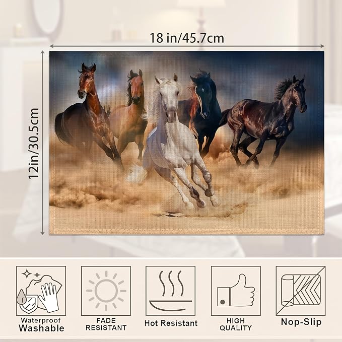 Placemats, Running Herd Horse Placemats 12x18 Inch Waterproof Non-Slip Washable - Image 2