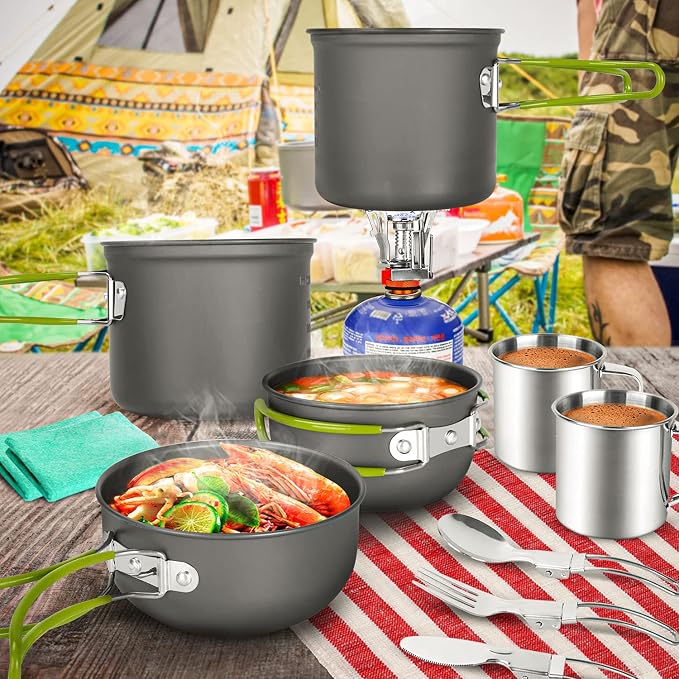 Odoland 16pcs Camping Cookware Mess Kit, Lightweight Pot Pan Mini Stove - Image 8