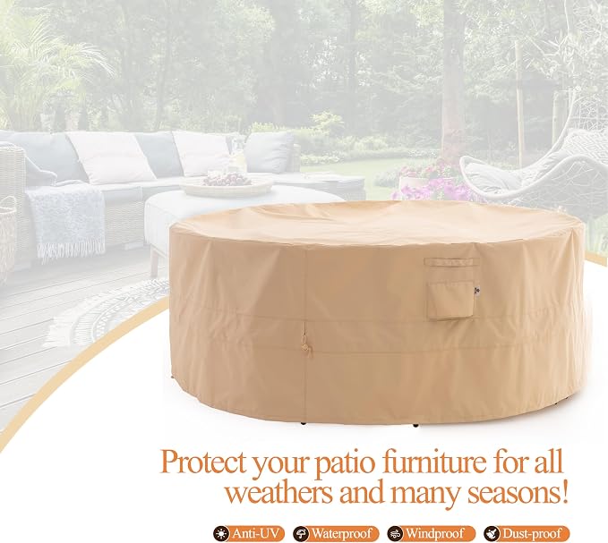 WJ-X3 Round Patio Furniture Cover, Waterproof, UV Resistant, Anti-Fading - Image 8