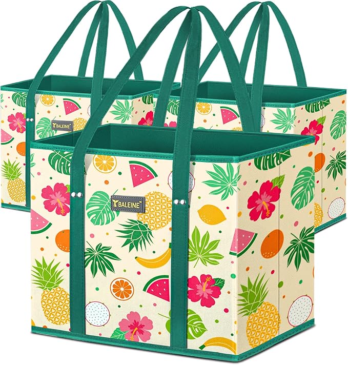 BALEINE 3Pk Reusable Grocery Bags, Foldable Shopping Bags by BALEINE