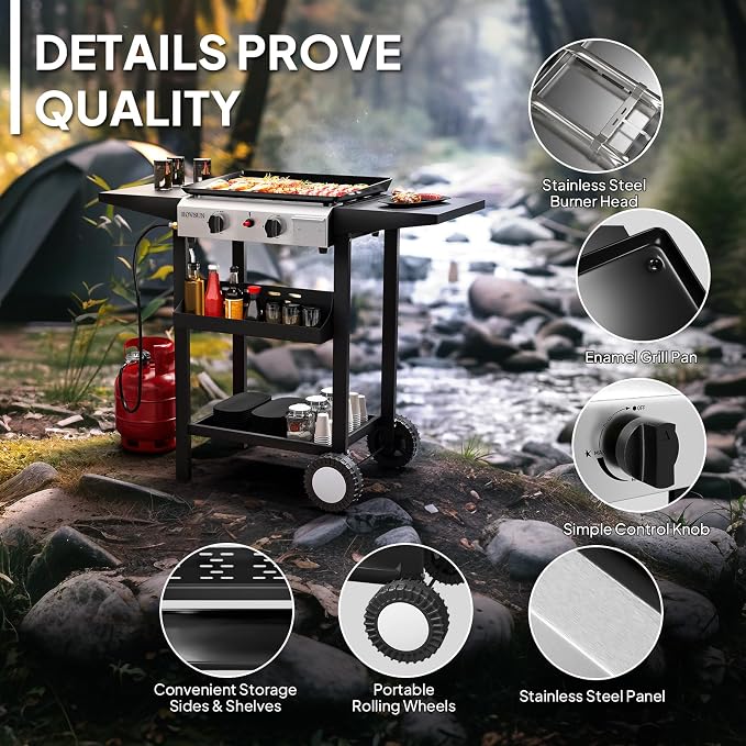 ROVSUN 2 Burner Portable Propane Griddle - Image 3