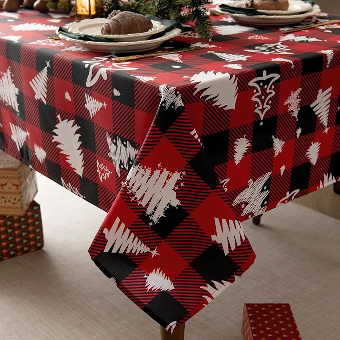 Gingham Xmas Tablecloth Fabric by Essifunia