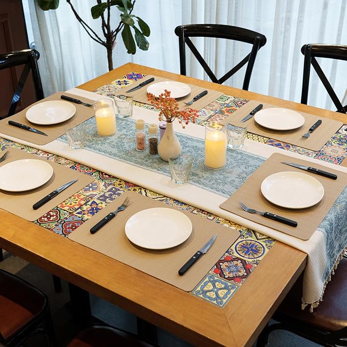Faux Leather Placemats Set of 6 – 17x12 Inch Vinyl Table Mats, Heat Resistant - Image 2