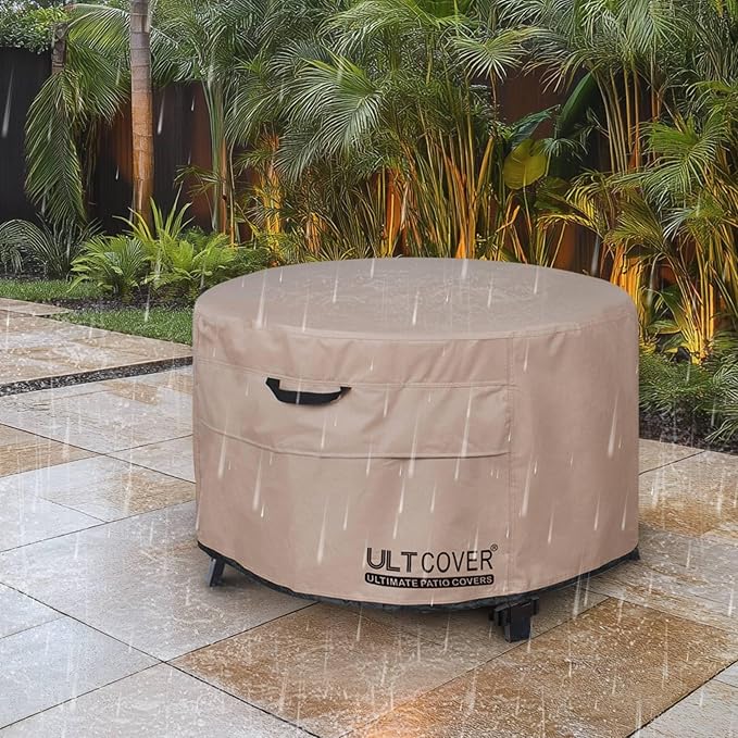 ULTCOVER Patio Fire Pit Table Cover Round 32 inch Outdoor Waterproof Fire Bowl - Image 8