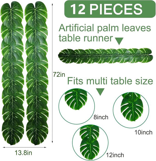 12 Pcs Palm Leaves Table Runners 72 Inch, Artificial Tropical Palm Leaves Table - Image 2