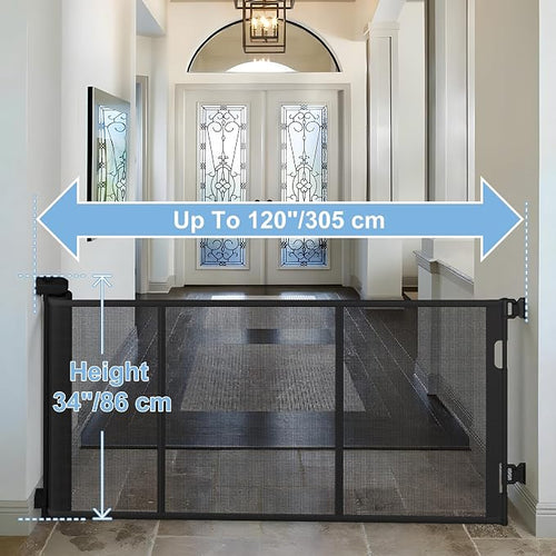 120 inches Extra Wide Baby Gate, 34 inches Tall Retractable Pet Gate - Image 2