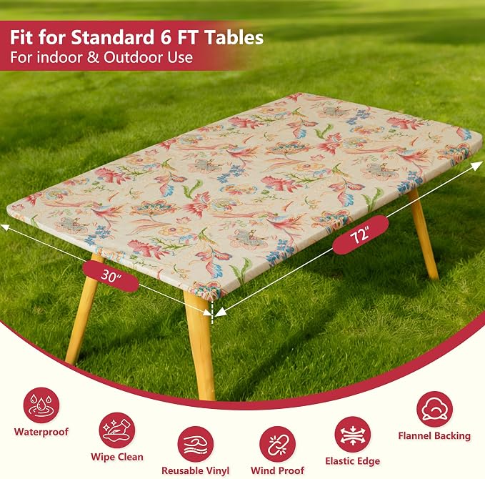 Rectangle Picnic Table Cloth, Elastic Waterproof Fitted Vinyl Tablecloths - Image 5