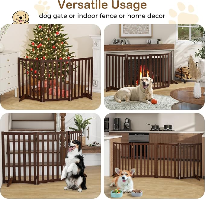 30" Height Tall Freestanding Pet Gate, Solid Wood Folding Safety Fence Wooden - Image 7