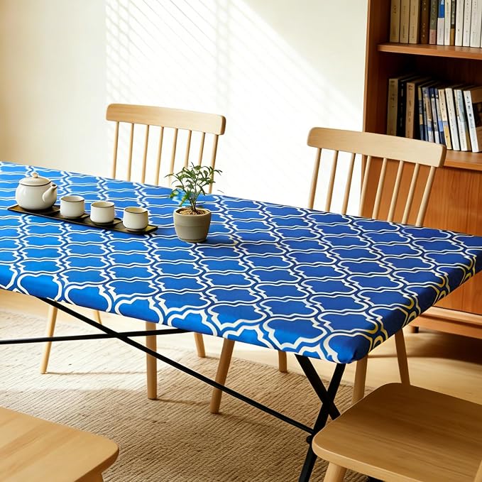 Rectangle Picnic Table Cloth, Elastic Waterproof Fitted Vinyl Tablecloths - Image 8