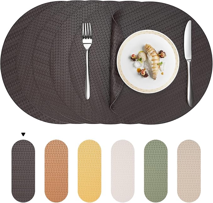 Round Faux Leather Placemats Set of 6 – 13 Inch Vinyl Mats, Heat Resistant by PROMATTOO