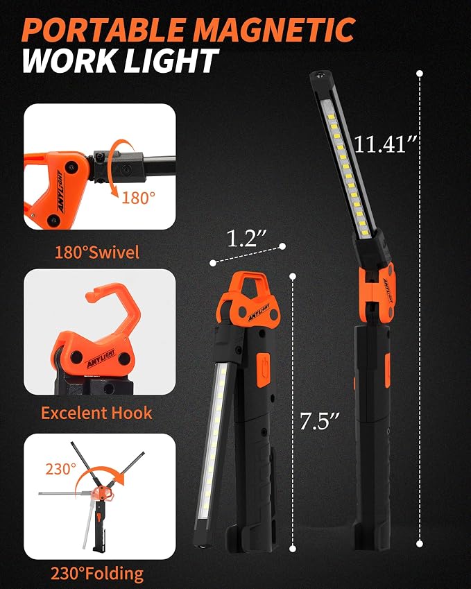 Led Work Light, 400LM Foldable Mechanic Light, Rechargeable Flashlight - Image 3