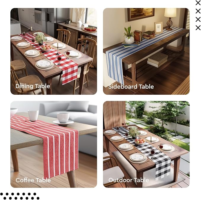 Encasa XO Cotton Dining Table Runner | Roma Red Stripes | Size 13x72 in - Image 7