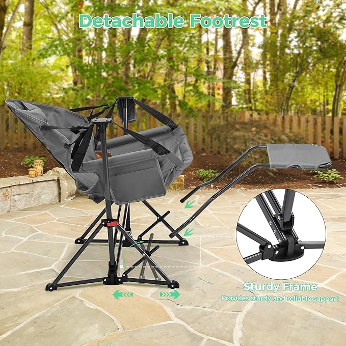 Camping Chair with Adjustable Recline and Detachable Footrest, Dark Grey
