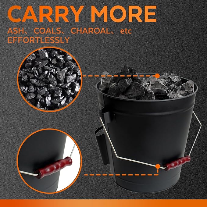 5.2 Gallon Ash Bucket with Lid and Shovel, Metal Fireplace Ash Bucket with Broom - Image 6