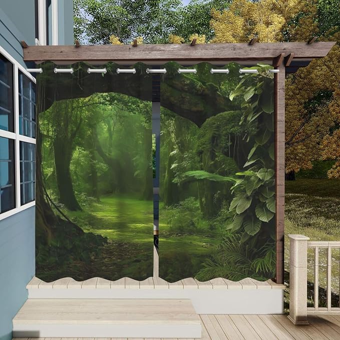 Nature Theme Waterproof Indoor/Outdoor Curtains, Forest Pattern, UV and Fade - Image 3