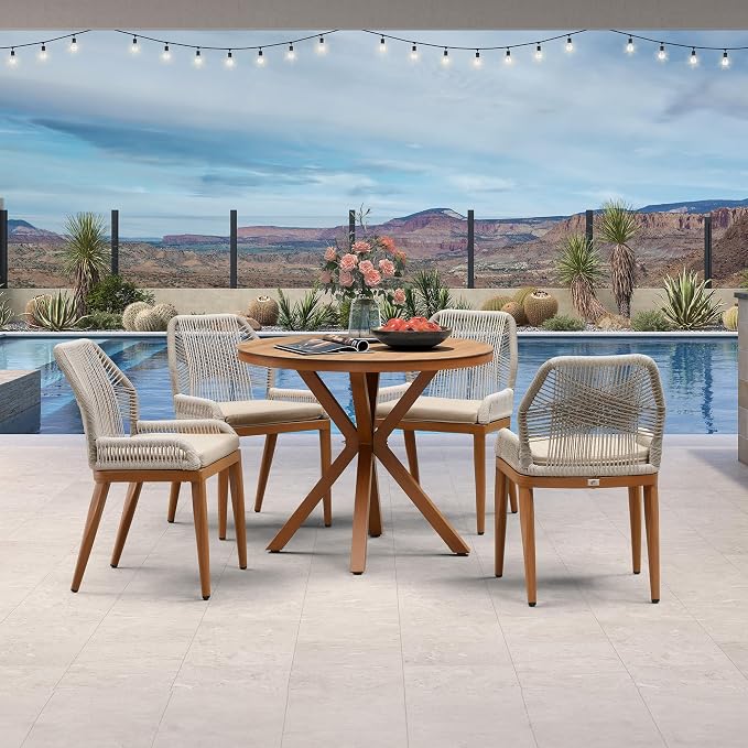 PURPLE LEAF 5 Pieces Round Dining Set Patio Aluminum Modern Round Table and - Image 3