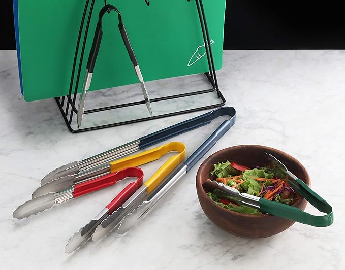 Utility Spring Tongs, 16-Inch Stainless Steel with Black Vinyl Handles