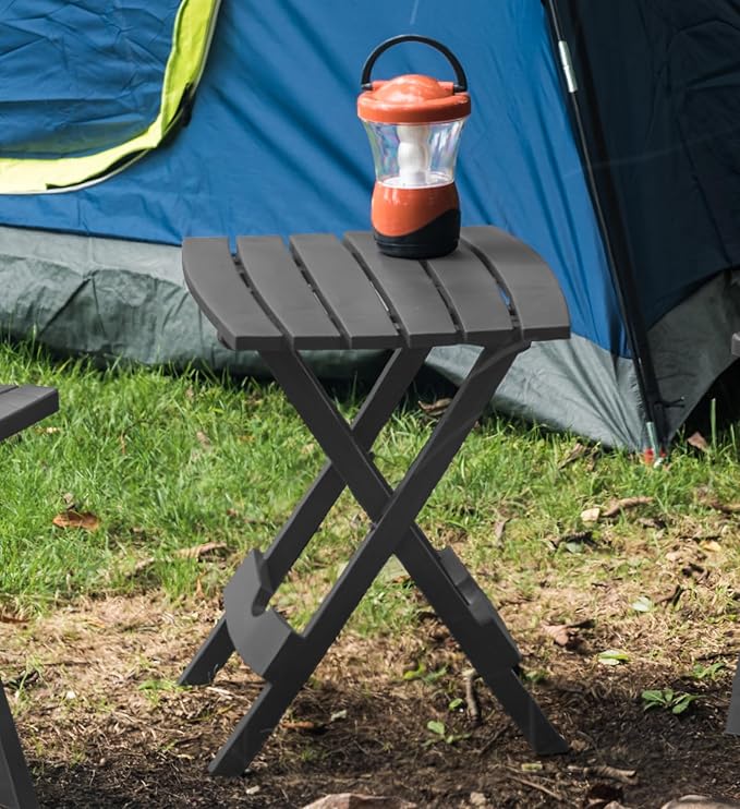 Side Table, Charcoal Resin Folding Patio Table