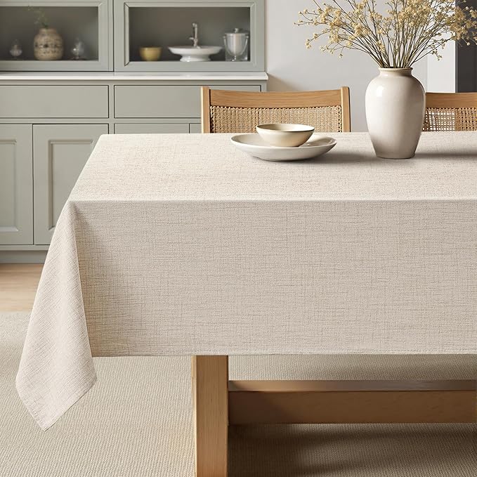 MIULEE Grayish White Linen Polyester Tablecloth 60x104 Inch Spring Rectangle by MIULEE