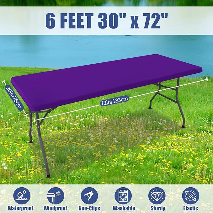 Spandex 6 Foot Rectangle Table Cloth 6 Pack, Elastic Fitted Tablecloths - Image 8