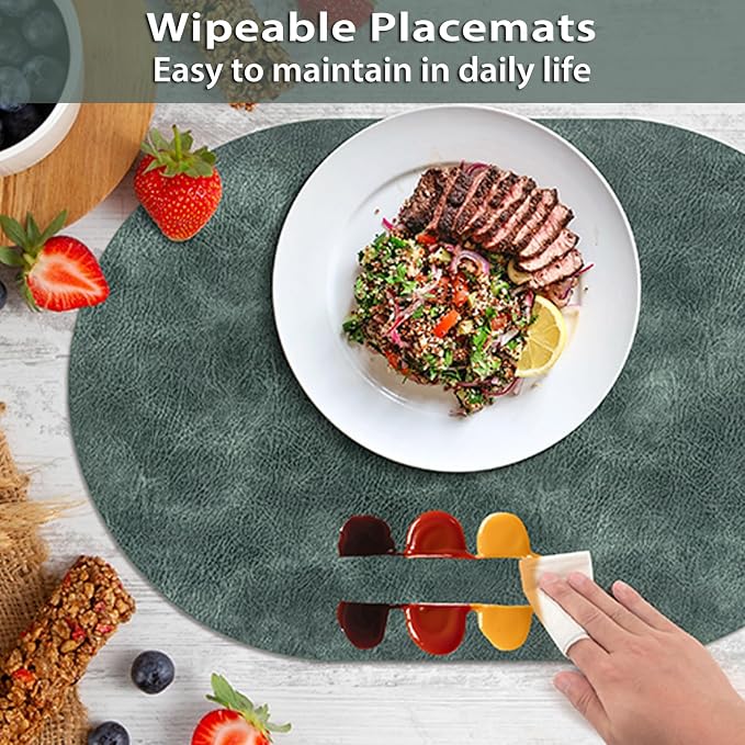 ADRIMER Placemats, Heat Resistant Oval Placemats Set of 12 Washable 12 x 17 Inch - Image 6
