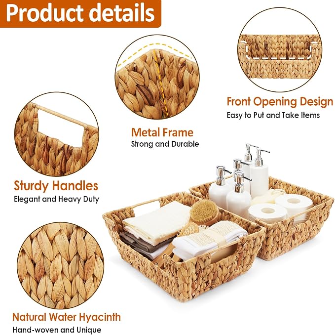 Wicker Baskets 2 Pack, Water Hyacinth Wicker Storage Basket - Image 3