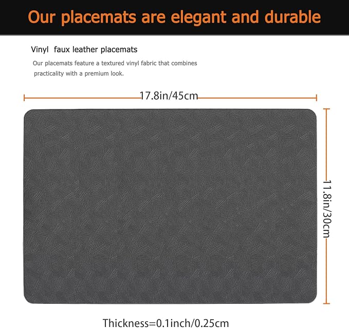 Vinyl Placemats Set of 8 Faux Leather 100% Waterproof Wipeable Washable Place - Image 3